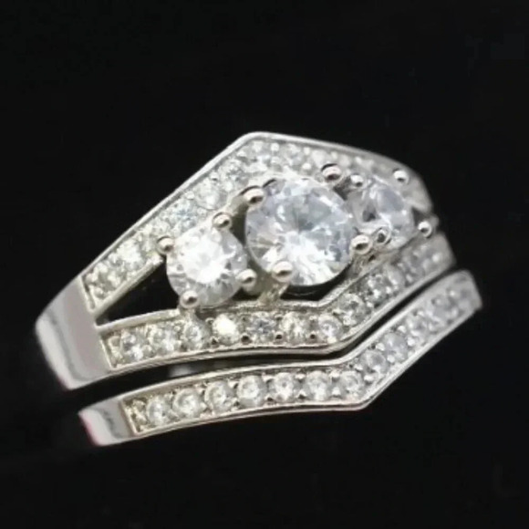 "2 pcs 925 Sterling Silver Plated Retro Carved Luxury Fashion RingSet, U… - Picture 2 of 5